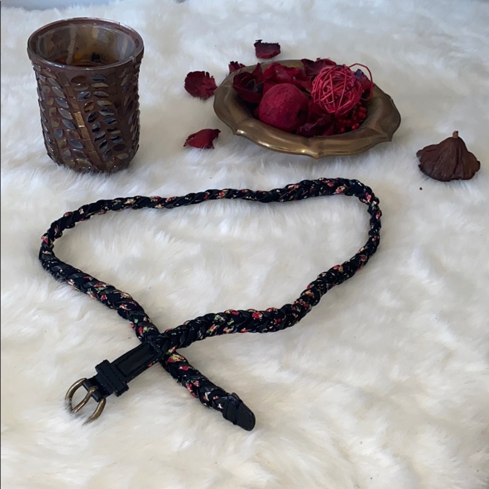 Garage black faux leather floral braided belt